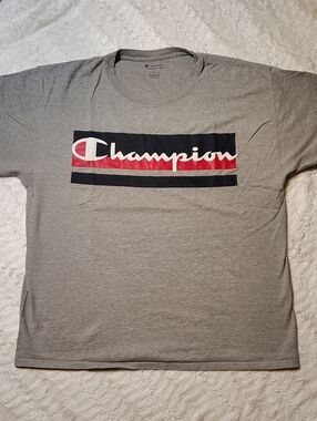 Champion Gray Short Sleeve Tee with Black & Red Logo